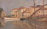 Galileo Chini, Darsena a Viareggio, 1932 | olio su tavola, collezione Parenti