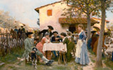 Raffaello Sorbi (1844-1931),    Osteria di campagna,    olio su tela (cm. 62x85) | Dipinto esposto alla mostra Le Stanze del Collezionista da Turati Arte (Parronchi) Firenze - Milano