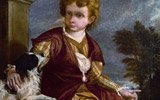 Donato Creti  (Cremona, 1671- Bologna, 1749), Bambino riccamente abbigliato con un cagnolino, Olio su tela (cm 96,5 x 76,8) | Dipinto esposto alla mostra Le Stanze del Collezionista da Fondantico di Tiziana Sassoli - Bologna