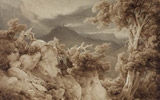 Carl Friedrich Lessing, Paesaggio in tempesta con due pellegrini, 1841, pencil on paper, cm 24, 6 x 38, Stiftung Museum Kunst Palast (Dsseldorf)