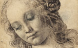 Andrea del Verrocchio (Firenze, 1435 - Venezia, 1488), Recto: Testa di donna, 1475 ca., Carboncino, biacca, penna e inchiostro marrone, 324 x 273 mm., British Museum, Londra