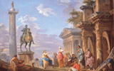 Giovanni Paolo Panini (Piacenza, 1691 - Roma, 1765), Capriccio con la predica di una sibilla, 1747, olio su tela, 50 x 69 cm, Collezione Bufacchi